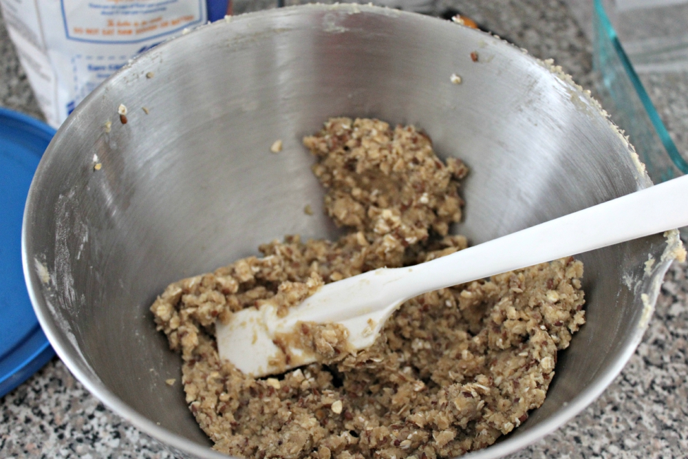 A combination of oats, flour, butter and brown sugar.
