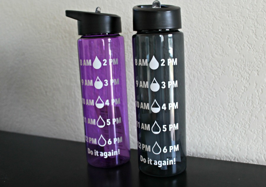 Keep track of your water intake with personalized water bottles. 